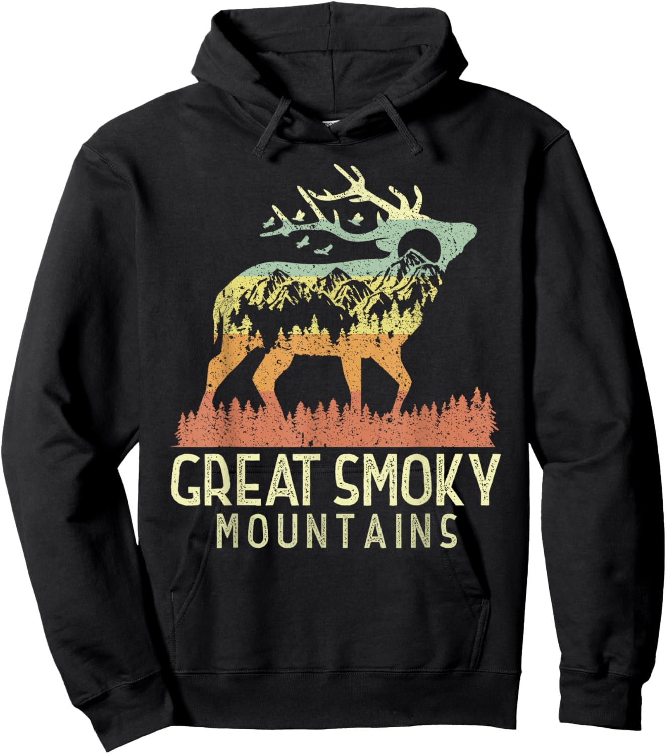 Great Smoky Mountains National Park Retro Mountain Elk Gift Hoodie - Hoodie | Black