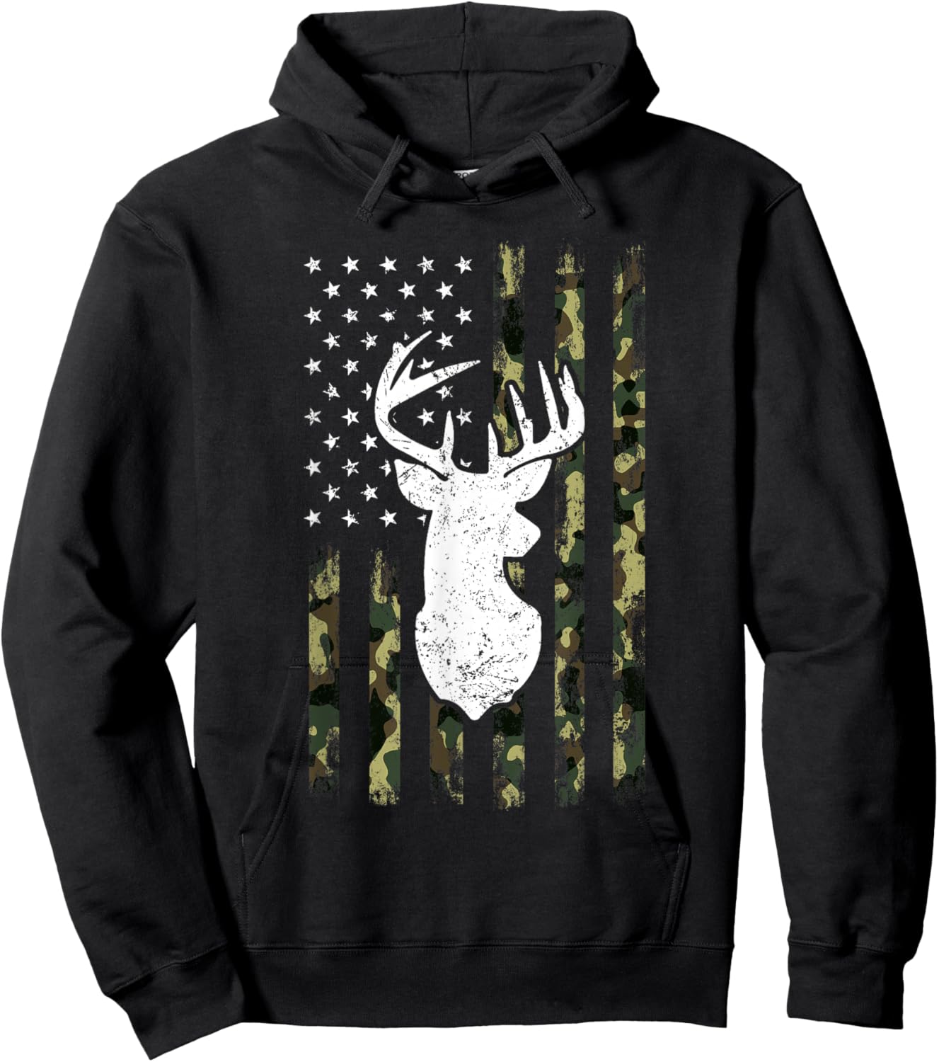 Hunting Shirt American Camouflage Flag Deer Silhouette Hoodie - Hoodie | Black