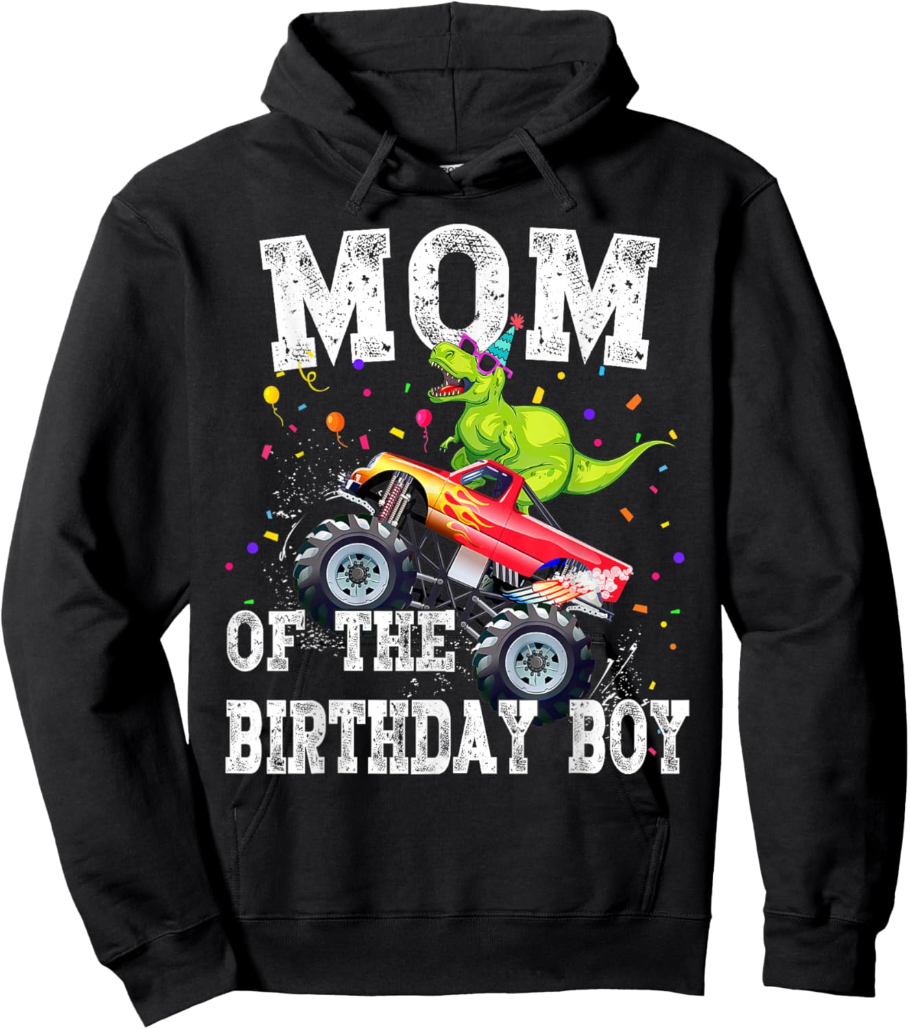 Mom of the Birthday Boy T Rex Dinosaur Monster Truck Family Hoodie - Hoodie | Black