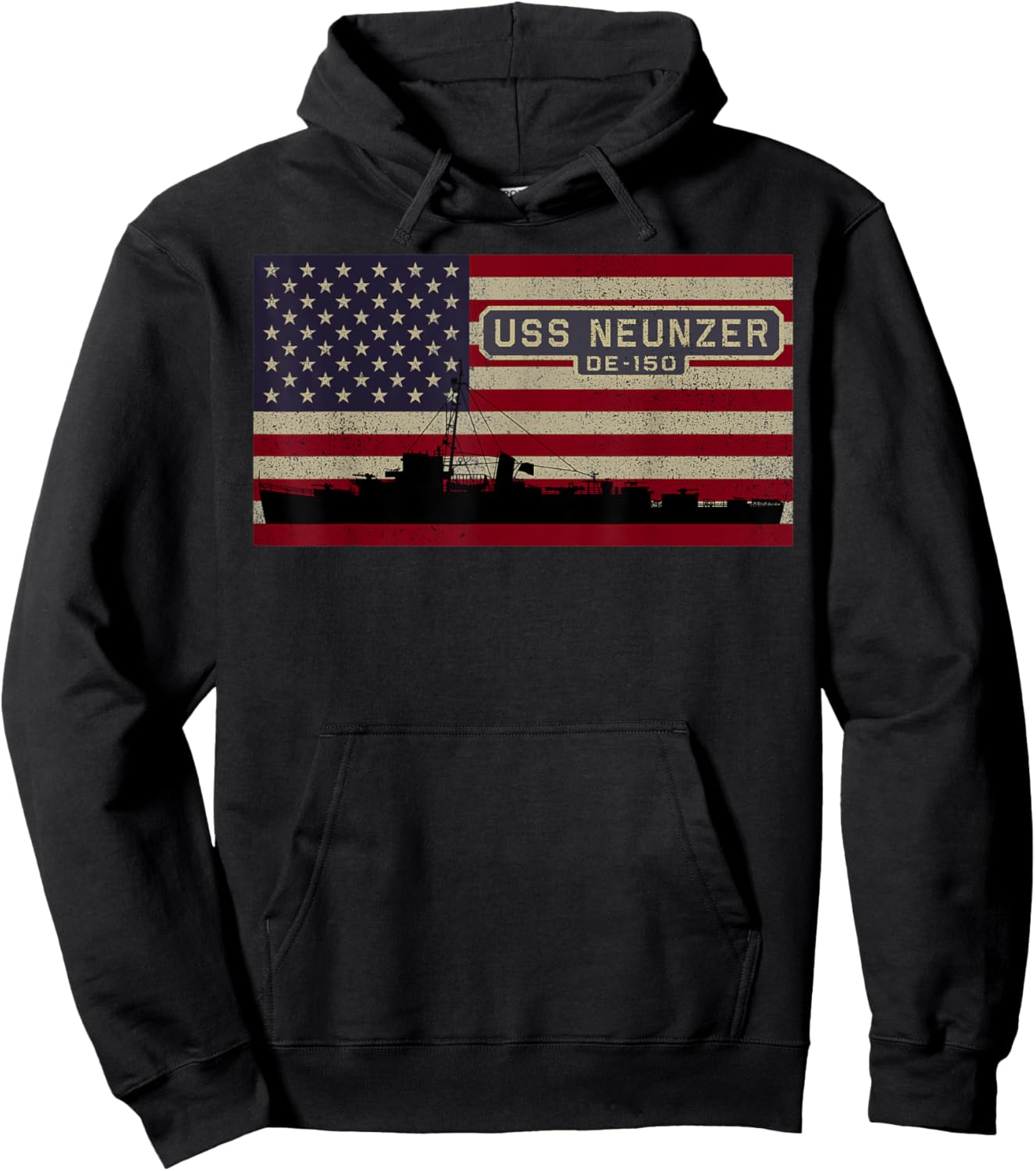 USS Neunzer DE-150 WW2 Ship American Flag Hoodie - Hoodie | Black
