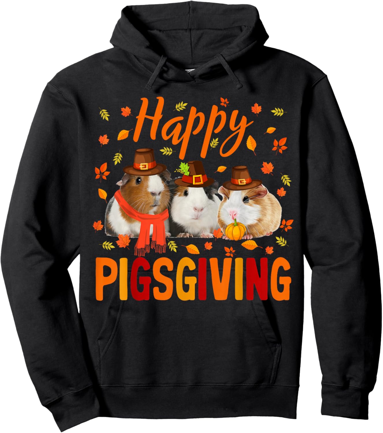 Happy Pigsgiving Cute Thanksgiving Guinea Pig Pilgrim Hat Hoodie - Hoodie | Black