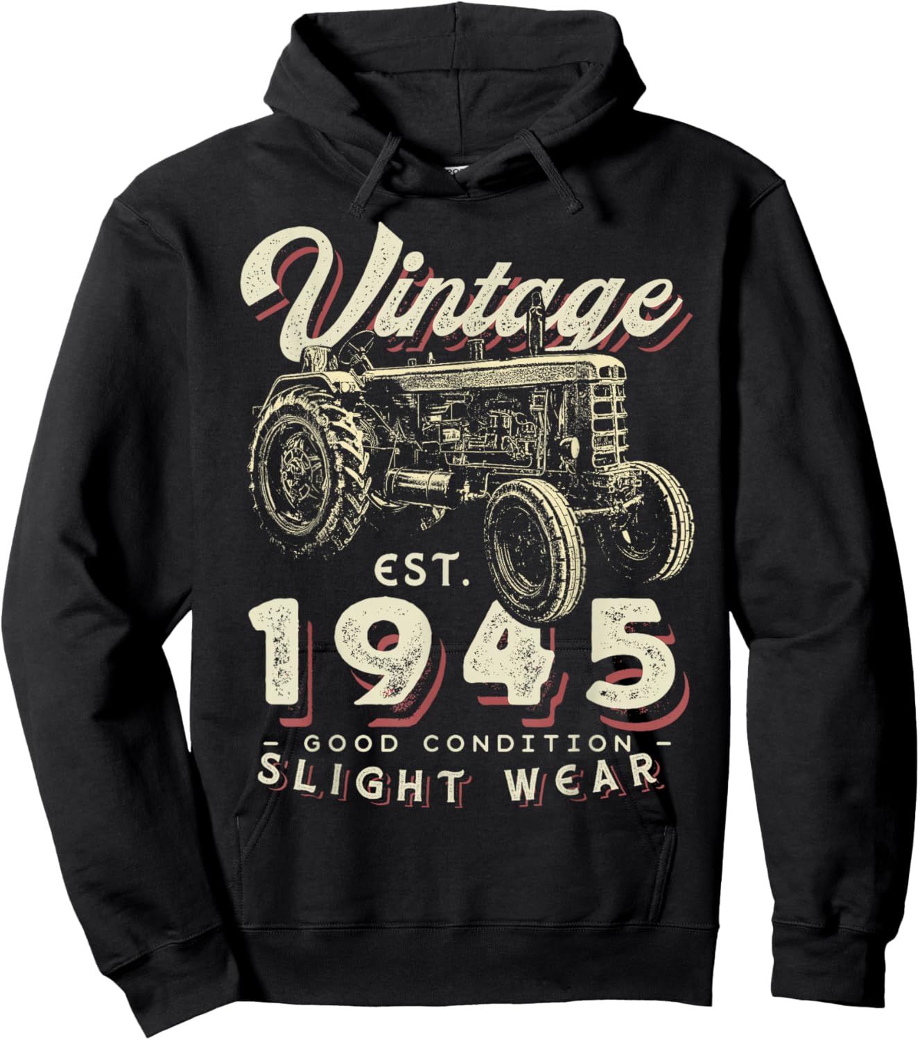 Vintage Farmer Tractor established 1945 77th Birthday Party Hoodie - Hoodie | Black