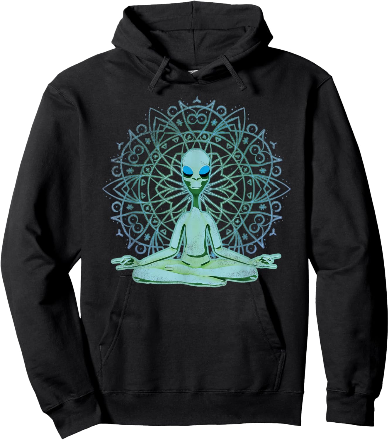 Alien Shirt UFO Mandala Meditating Green Alien Lotus Zen Hoodie - Hoodie | Black