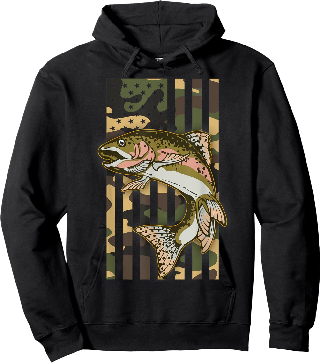 Trout Fishing Camo American Flag Rainbow Trout Fisherman Hoodie - Hoodie | Black