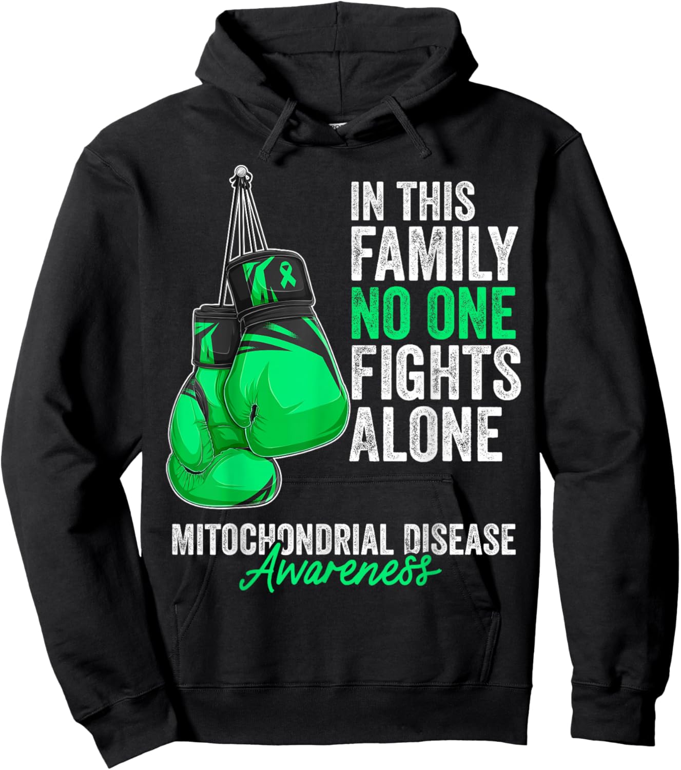 Mitochondrial Disease Awareness Month Gloves Green Ribbon Hoodie - Hoodie | Black