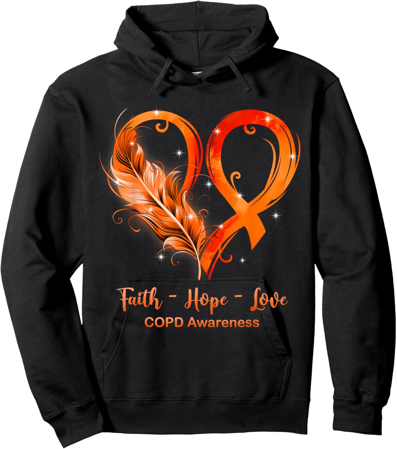 Orange Ribbon Heart Faith Hope Love COPD Awareness Hoodie - Hoodie | Black