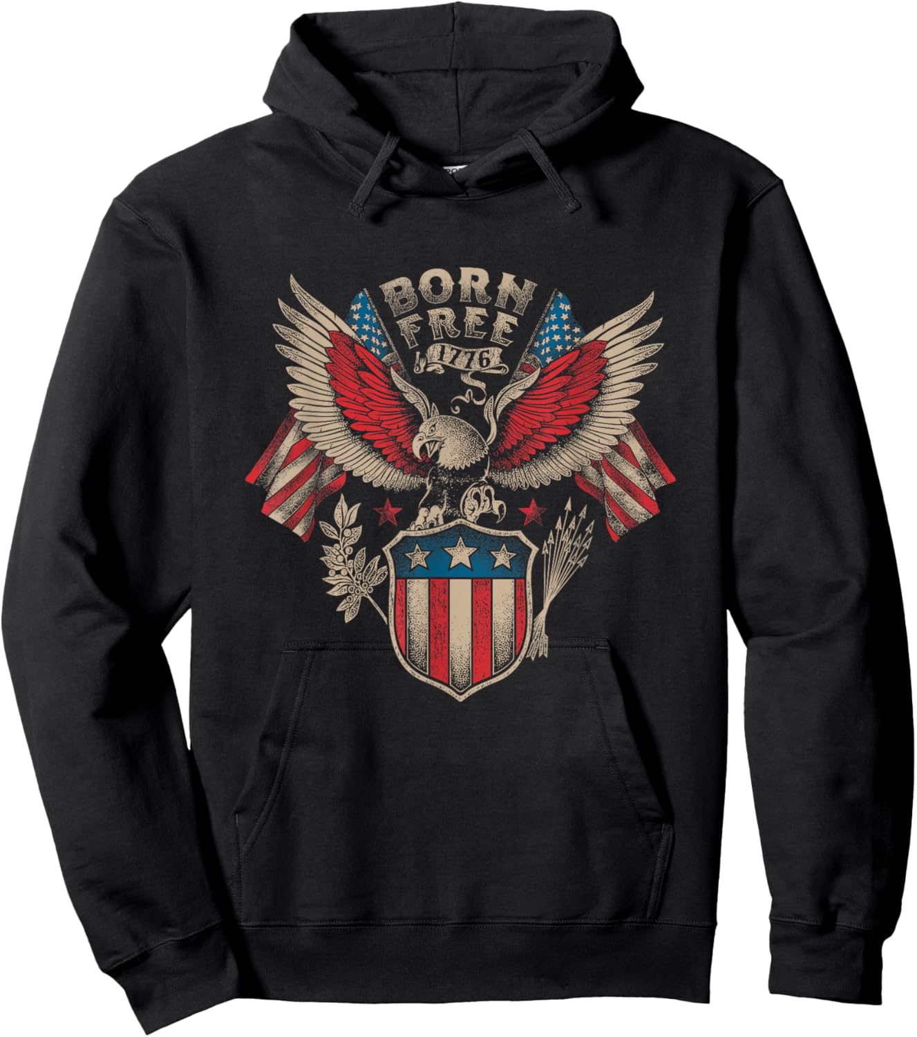 Born Free 1776 USA Patriot Eagle Hoodie - Hoodie | Black