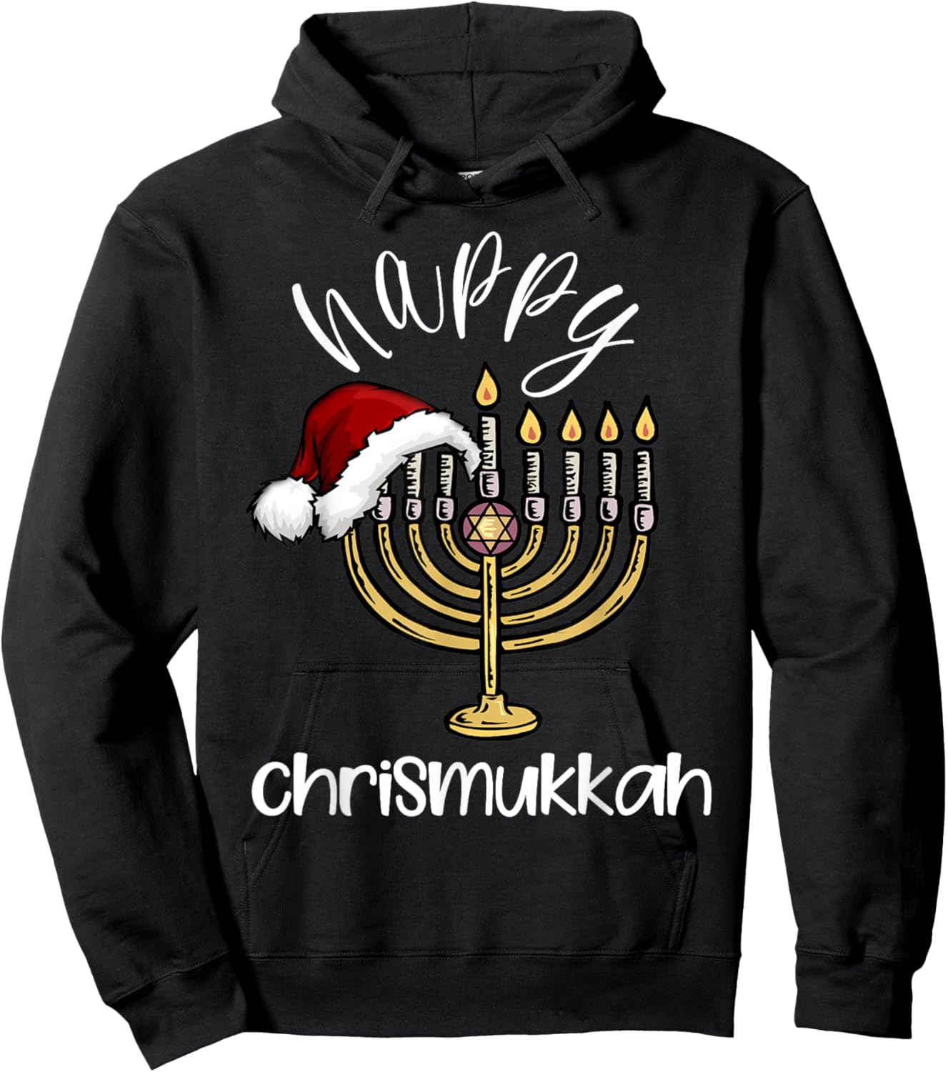 merry chrismukkah happy hanukkah christmas santa hat Xmas Hoodie - Hoodie | Black