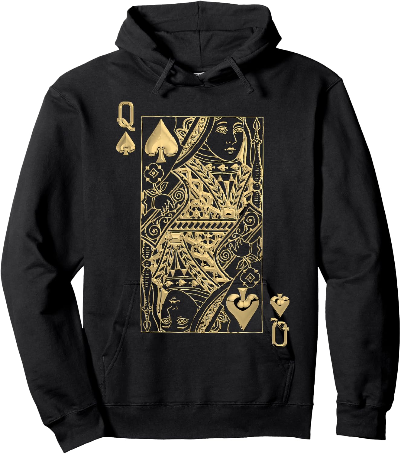 Playing Cards - Royal Flush - Queen of Spades in Gold Hoodie - Hoodie | Black