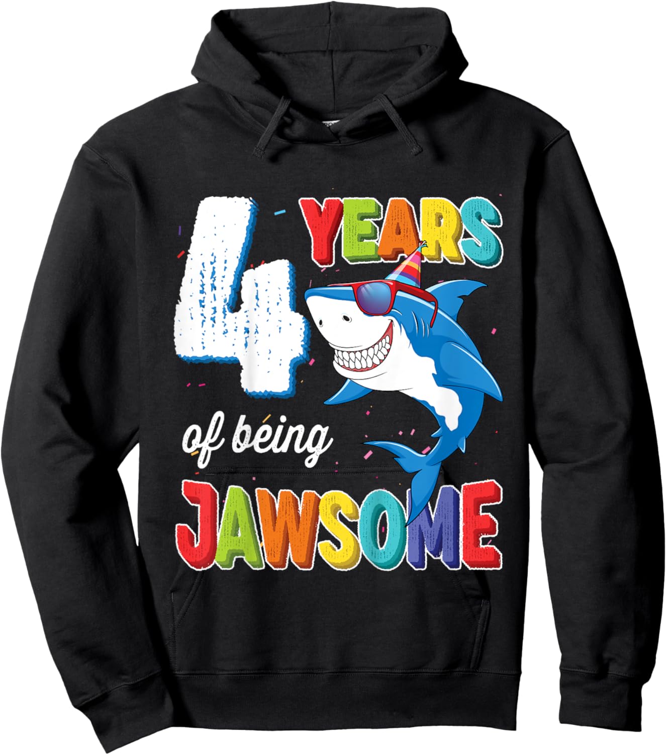 Kids 4 Year Old Shirt Boys Girls JawSome Shark 4th Birthday Hoodie - Hoodie | Black