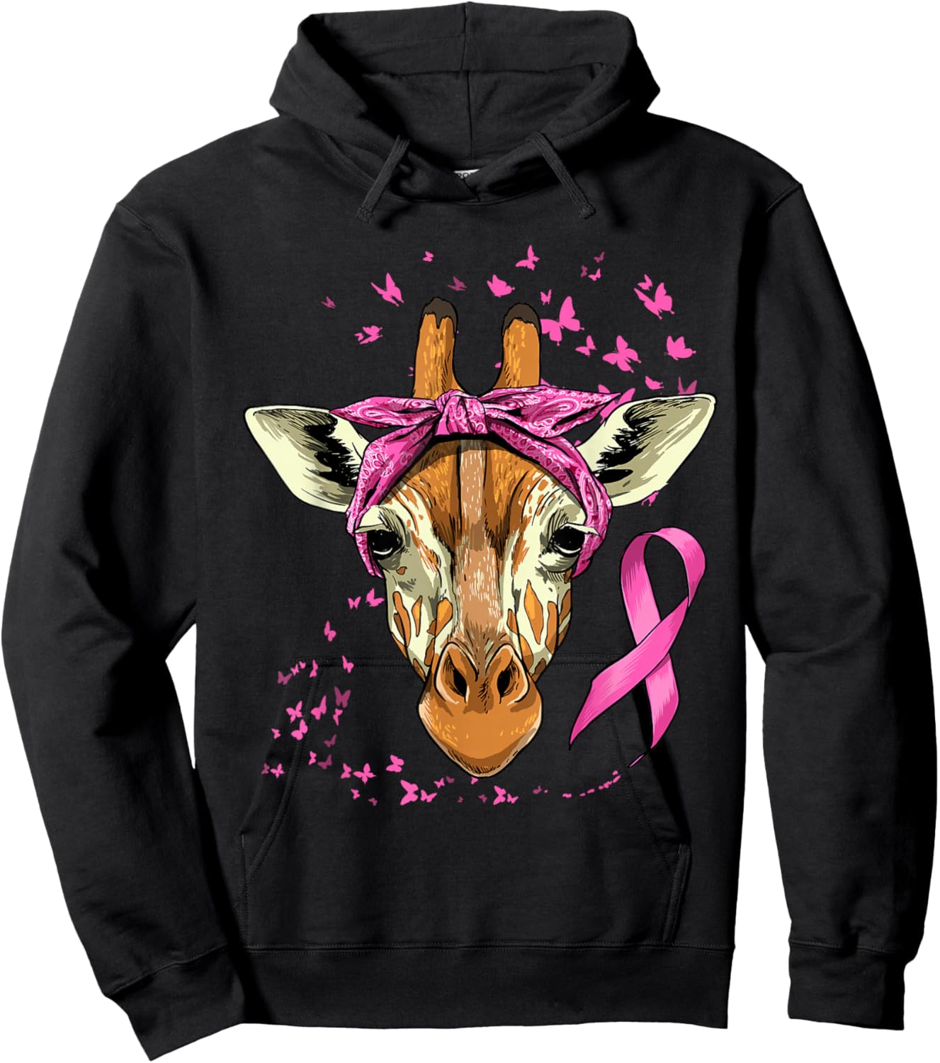 Giraffe Breast Cancer Awareness Pink Ribbon Cancer Survivor Hoodie - Hoodie | Black