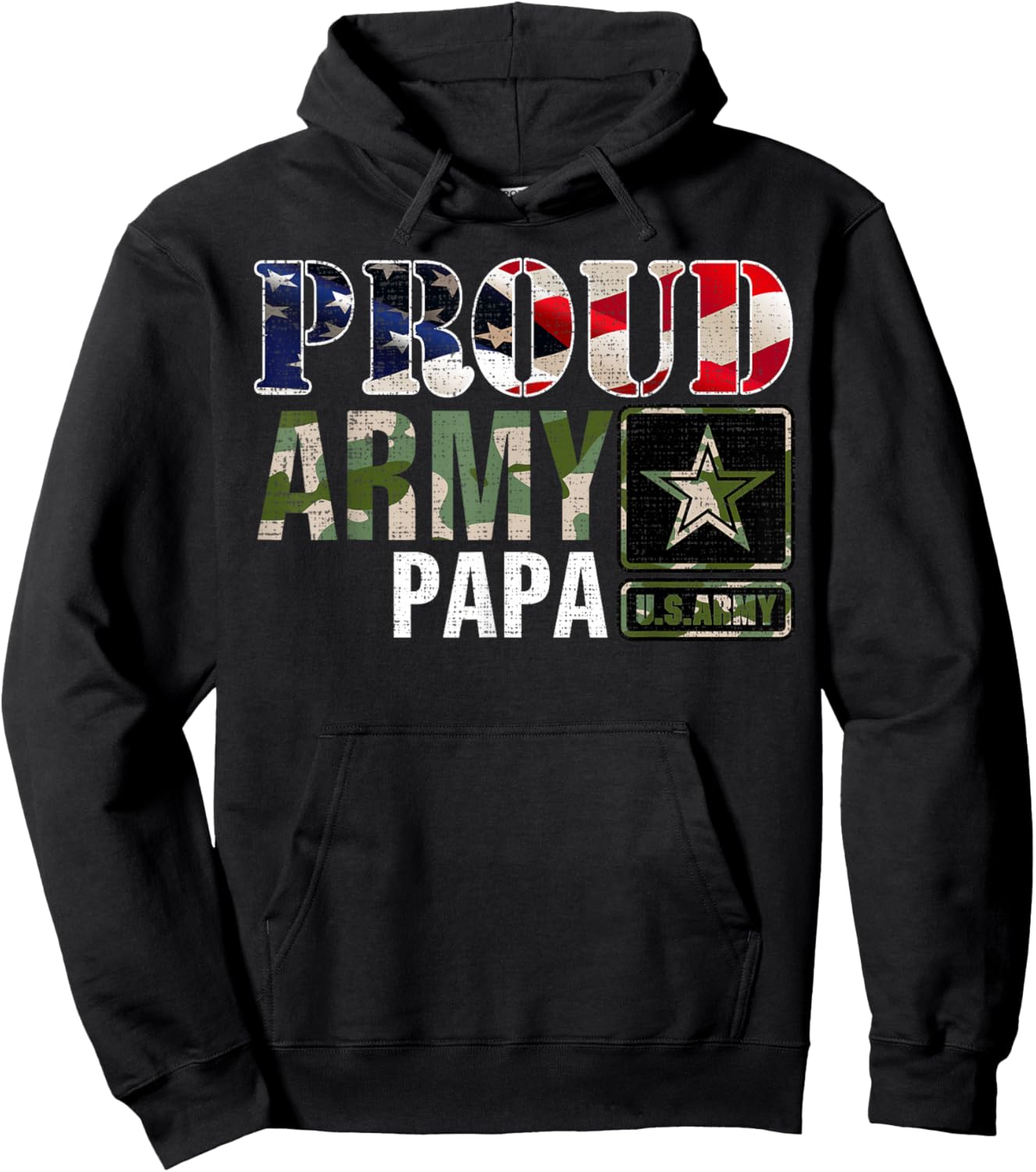 Vintage Proud Army Papa Camo With American Flag Gift Hoodie - Hoodie | Black