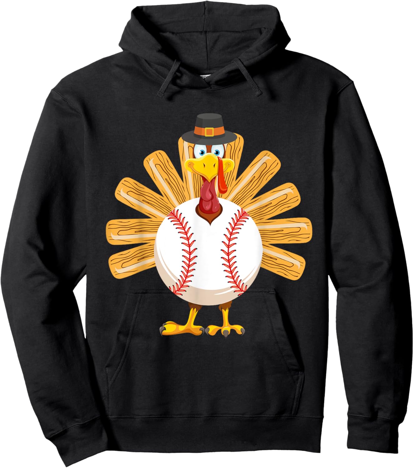 Baseball Turkey Thanksgiving Shirt for Boys Toddlers Kid Mom Hoodie - Hoodie | Black