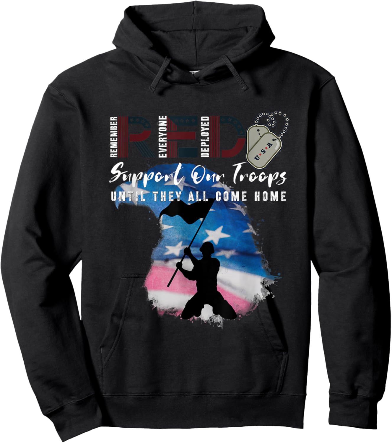 Red Friday Military We Wear Red Support Our troops US Flag Hoodie - Hoodie | Black