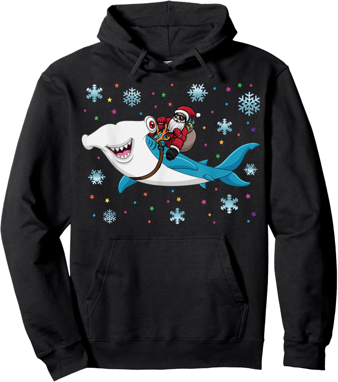 Santa Riding Hammerhead Shark Adorable Kids Boys Christmas Hoodie - Hoodie | Black