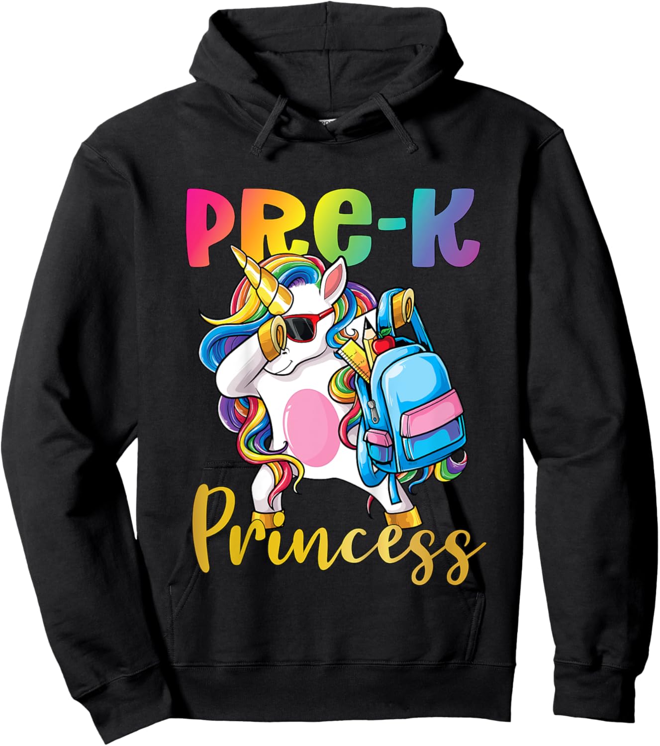 Pre K Princess Dabbing Unicorn Back to School Girls Hoodie - Hoodie | Black