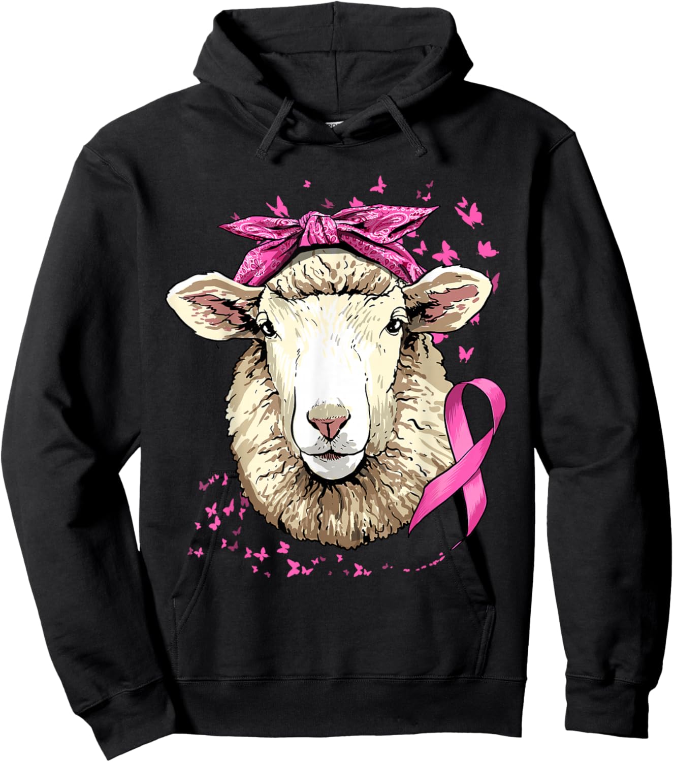 Sheep Breast Cancer Awareness Pink Ribbon Cancer Survivor Hoodie - Hoodie | Black