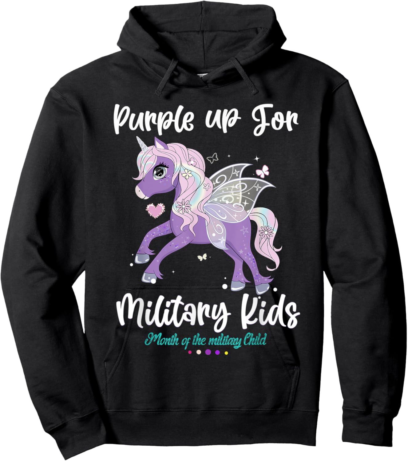 Unicorn Purple up Day For military kids CHILD Purple Up 2022 Hoodie - Hoodie | Black