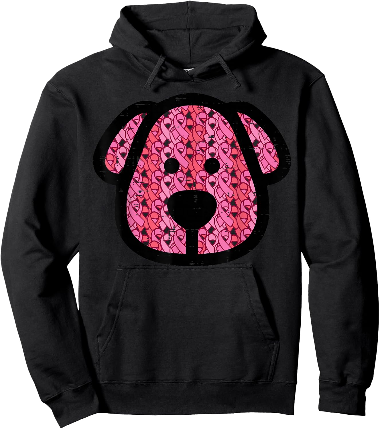 Breast Cancer Dog Face Pink Ribbons Awareness Women Kids Men Hoodie - Hoodie | Black