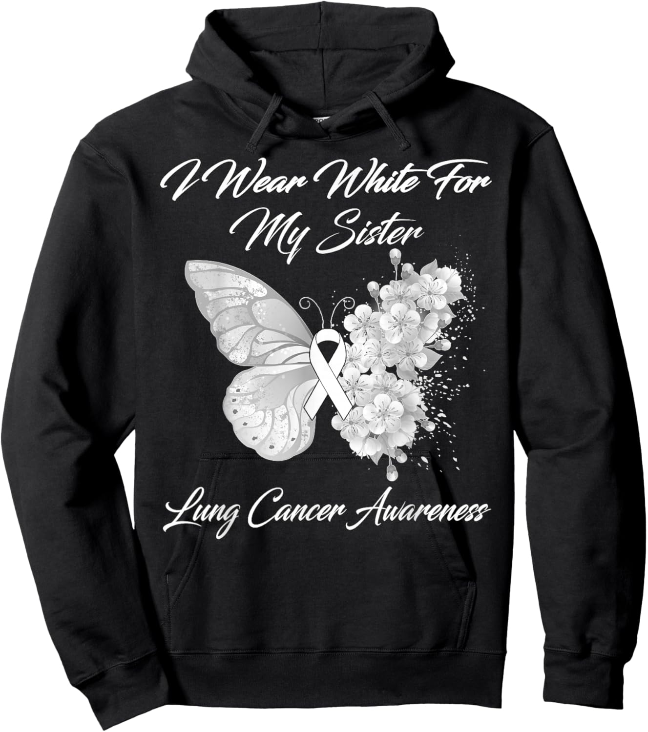 Butterfly I Wear White For My Sister Lung Cancer Awareness Hoodie - Hoodie | Black