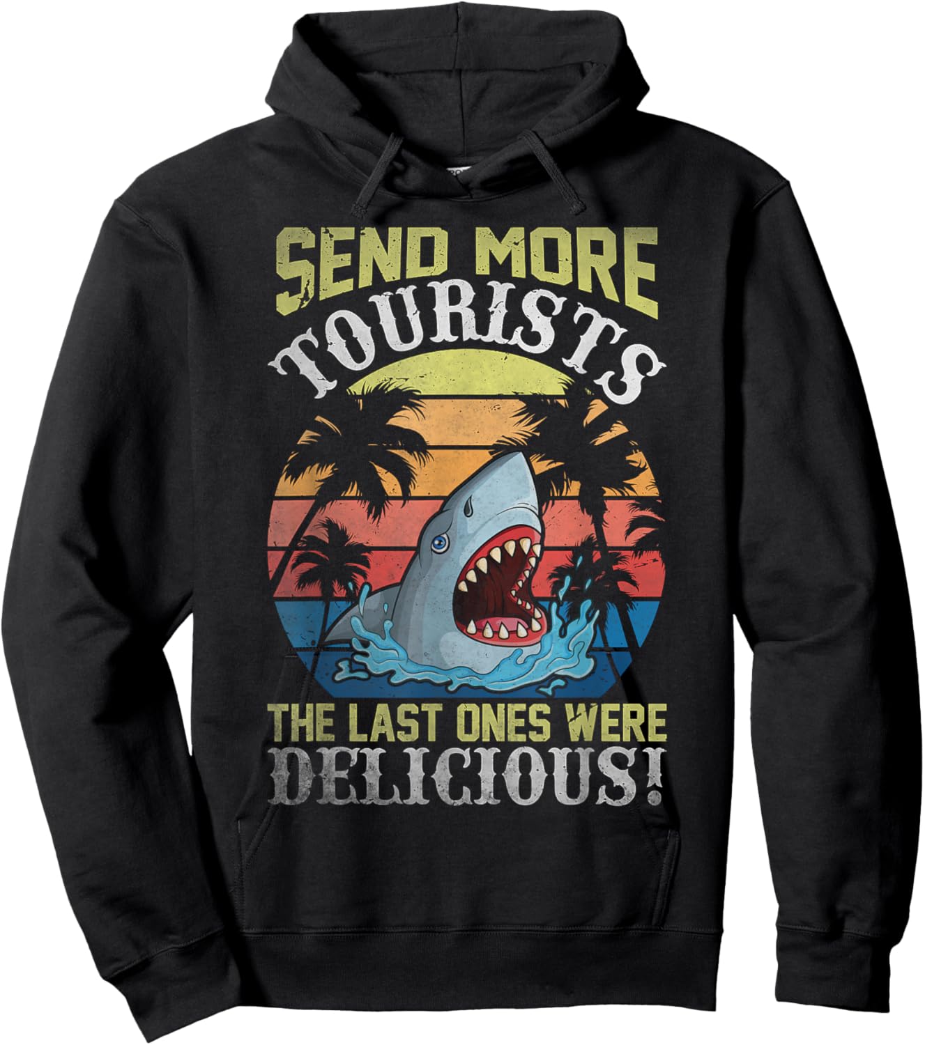 Send More Tourists Funny Summer Vacation Party Beach Shark Women Kids Hoodie - Hoodie | Black