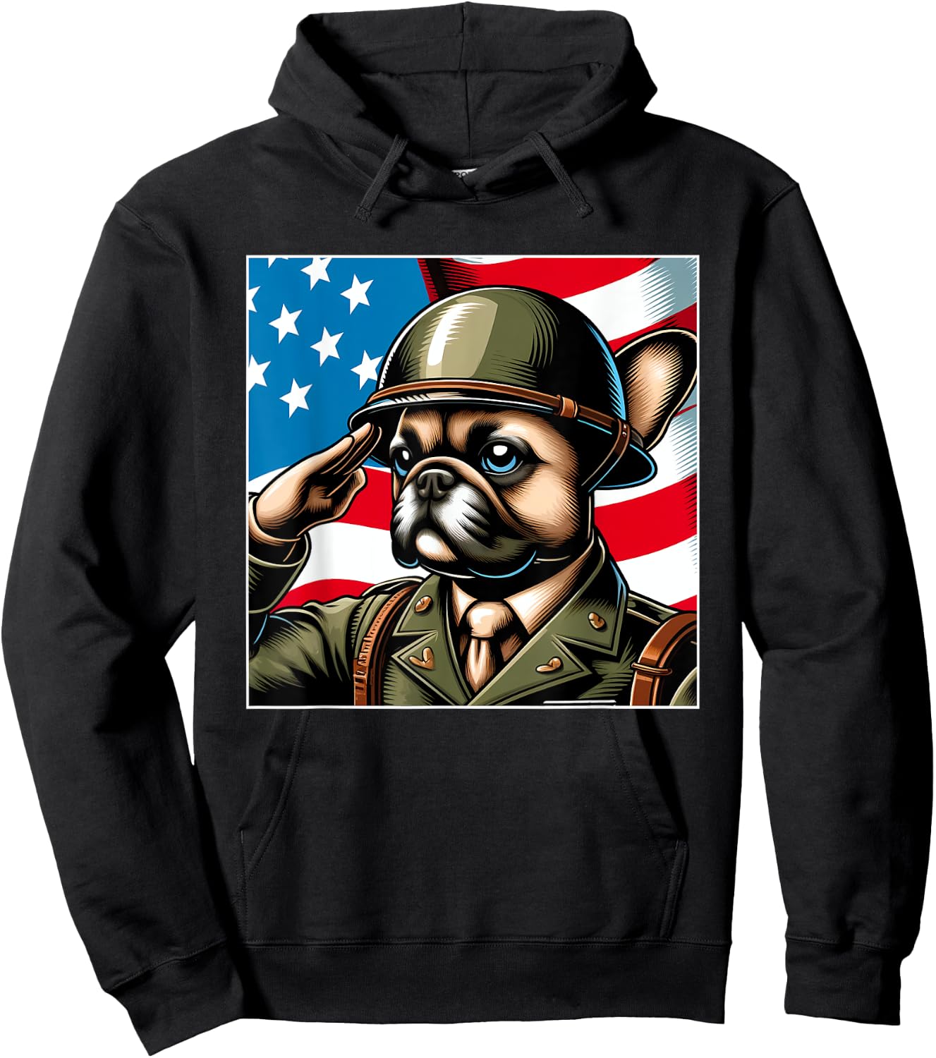 4th Of July US Flag Salute French Bulldog Men Hoodie - Hoodie | Black