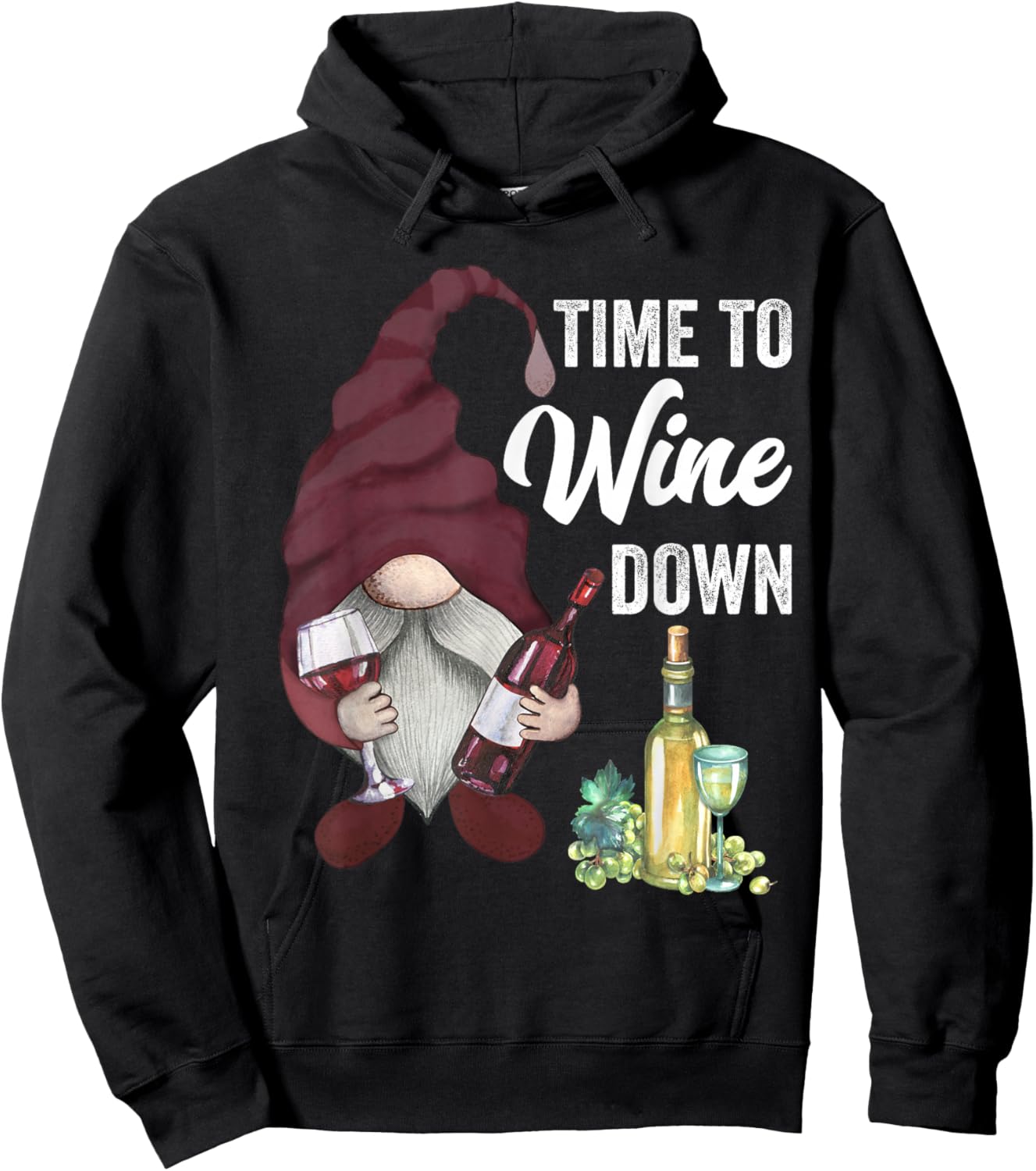 Time to Wine Down Funny Gnome Winery Wine Country Girls Trip Hoodie - Hoodie | Black