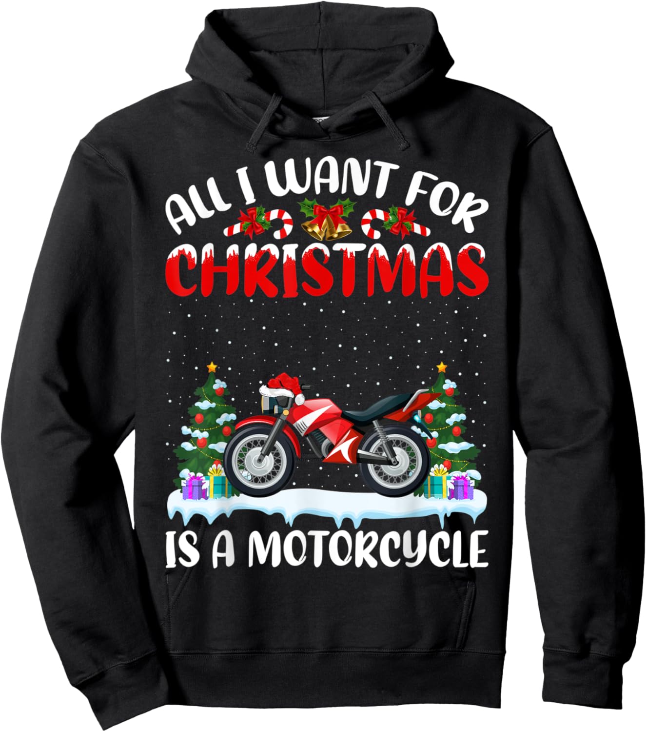 Funny Santa Hat All I Want For Christmas Is A Motorcycle Hoodie - Hoodie | Black