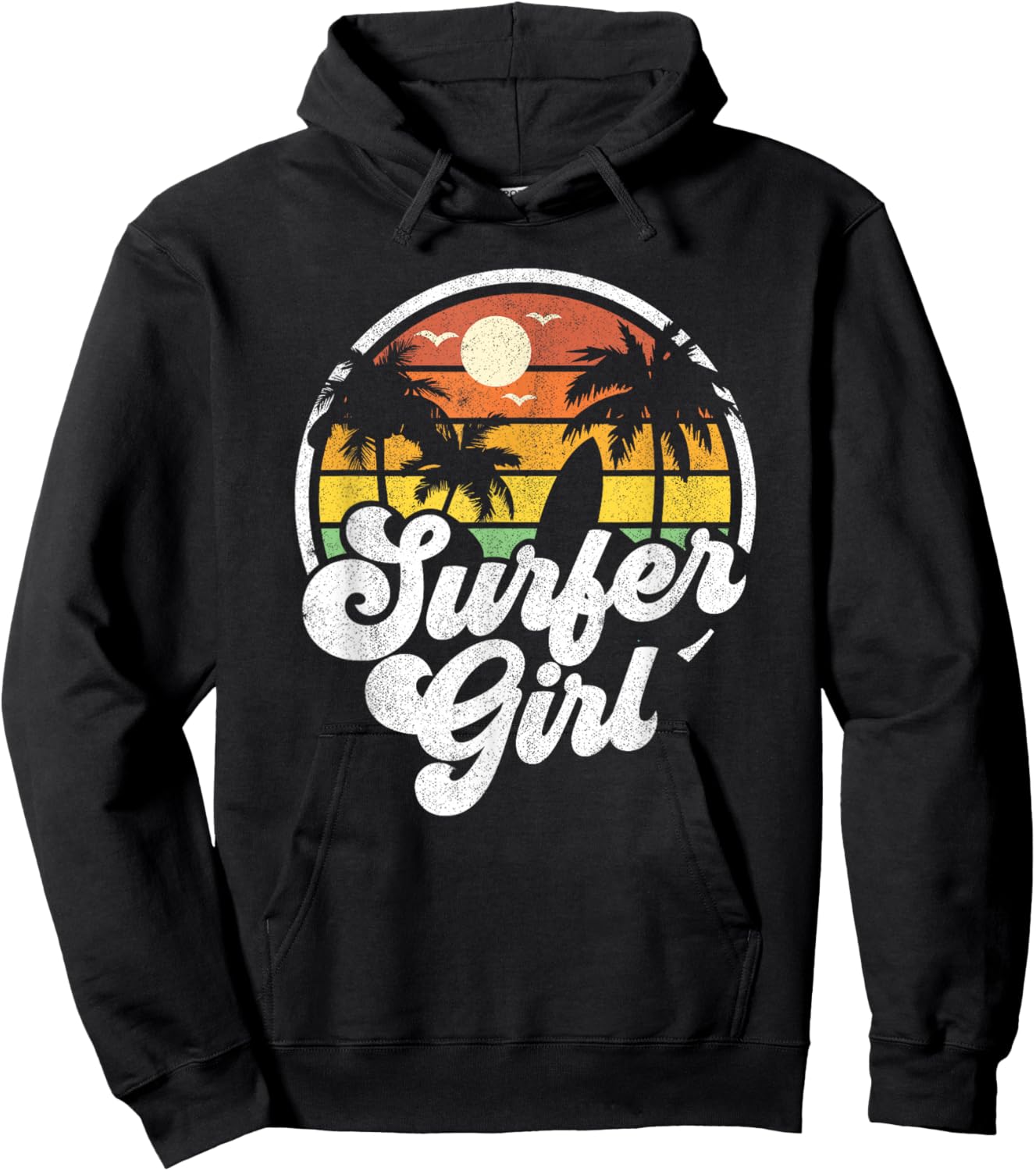 Surfer Girl Beach Retro 70s Summer Surfing Vacation Gift Hoodie - Hoodie | Black