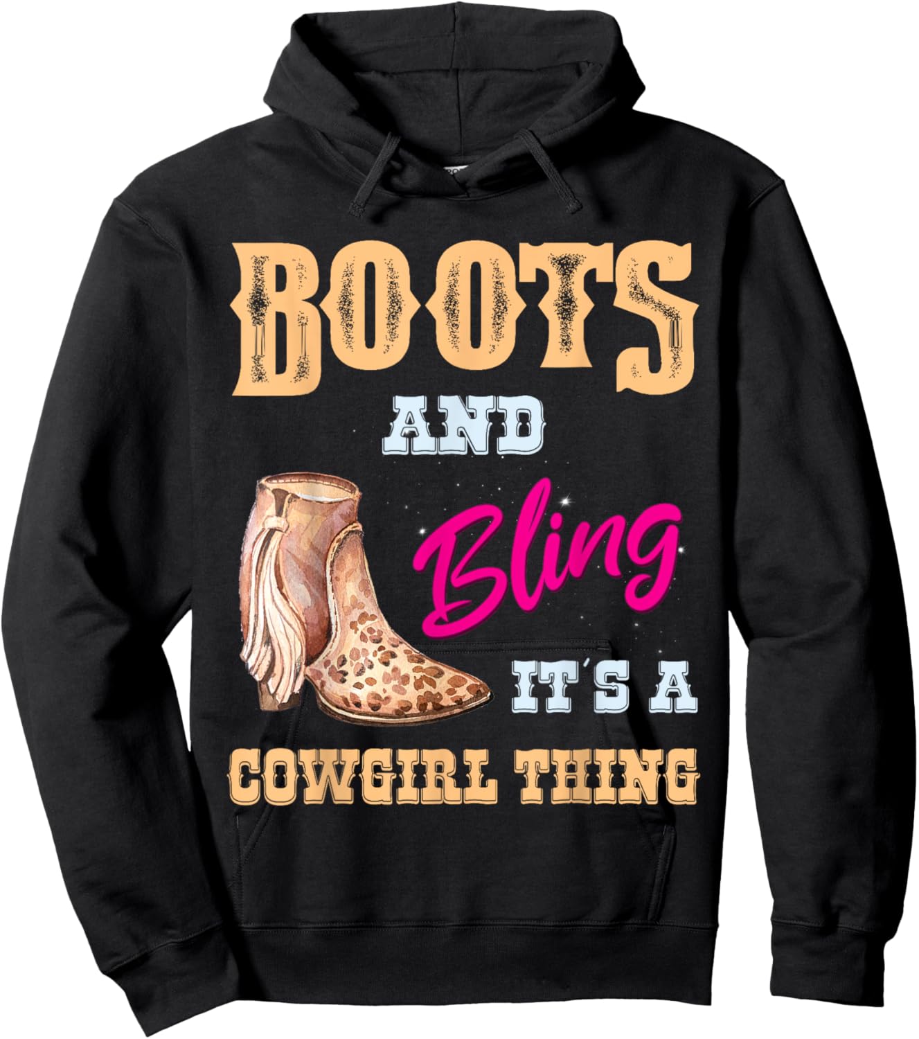 Girls Leopard Boots Bling its a Cowgirl Thing Cute Cowgirl Hoodie - Hoodie | Black