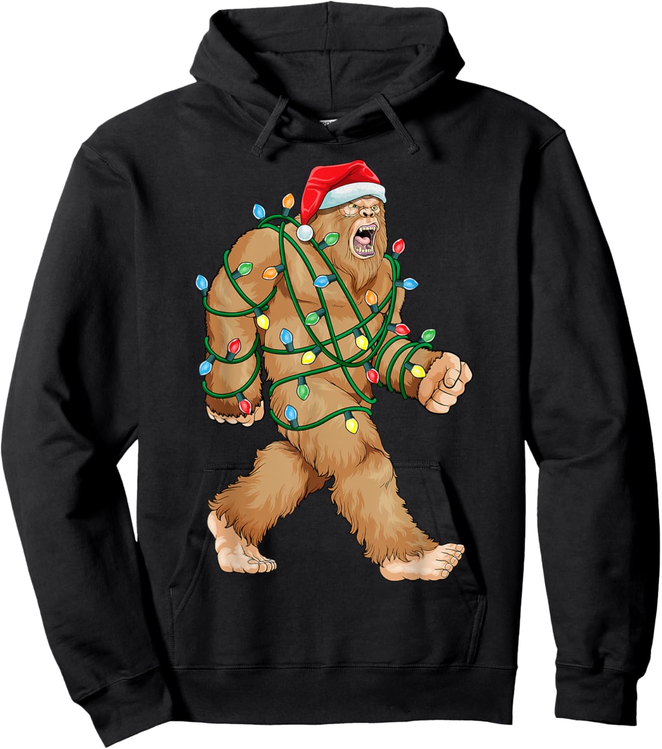 Bigfoot Christmas Shirt Bigfoot Xmas Lights Boys Sasquatch Hoodie - Hoodie | Black