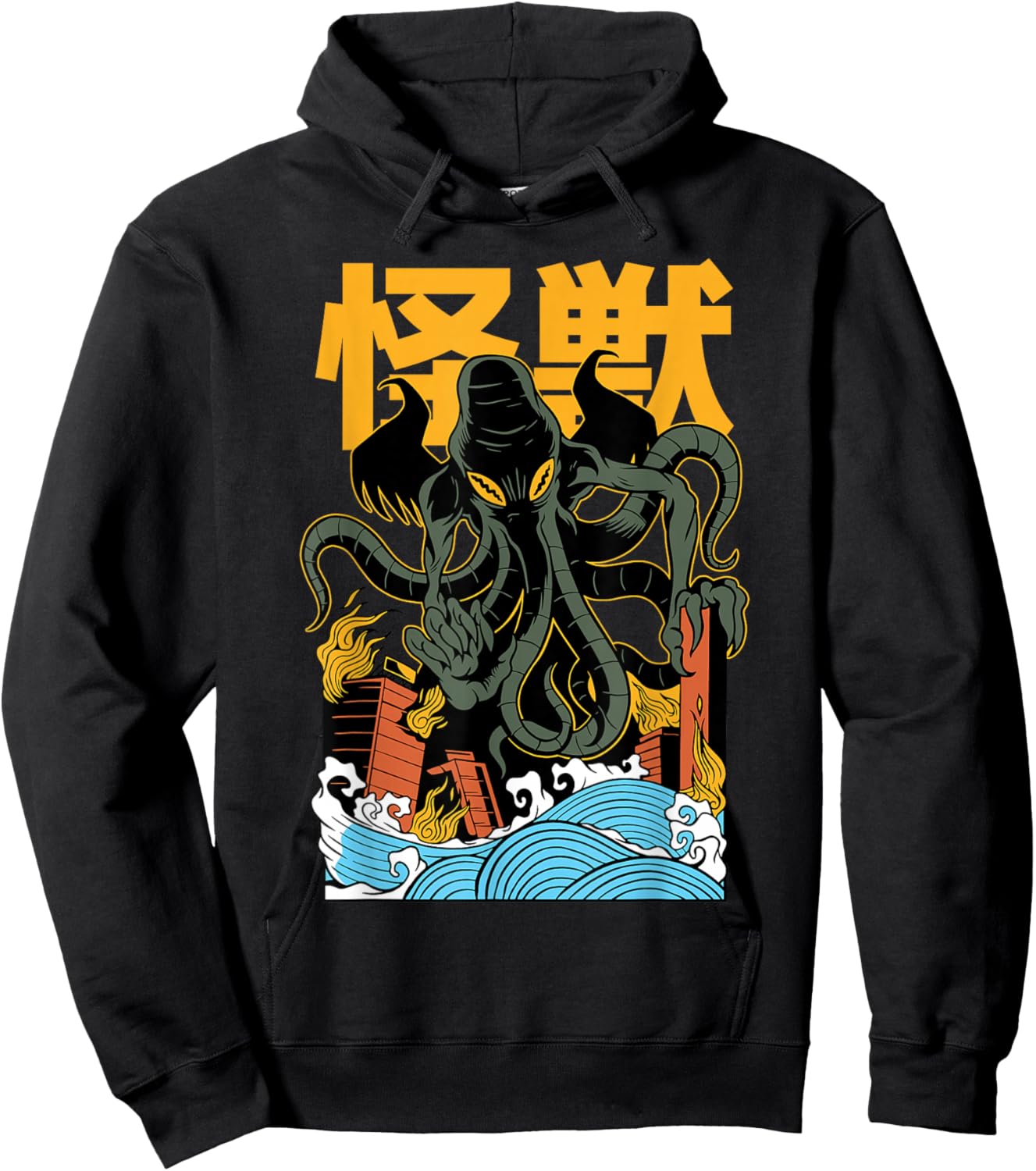 Japanese Japan Kaiju Monster Chutlulu Octopus Manga Anime Hoodie - Hoodie | Black