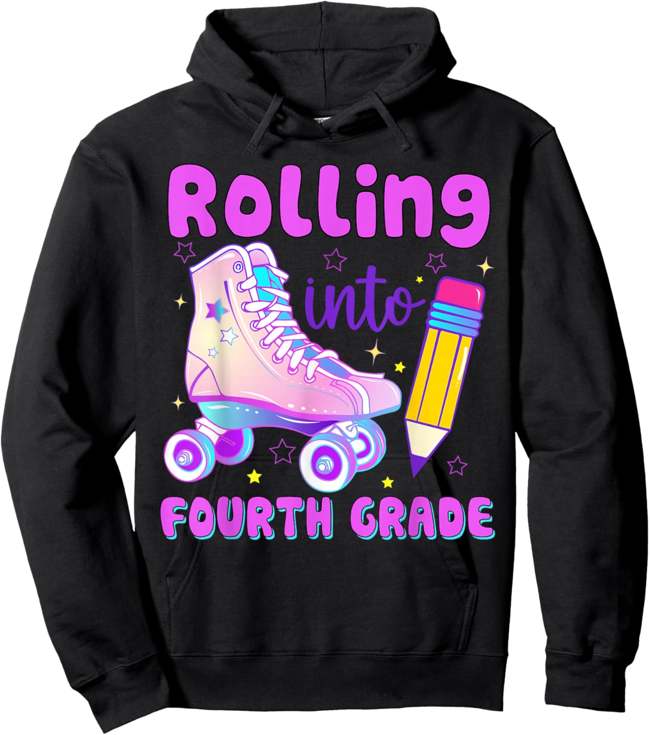 Rolling into Fourth Grade Roller Skate Back to School Hoodie - Hoodie | Black