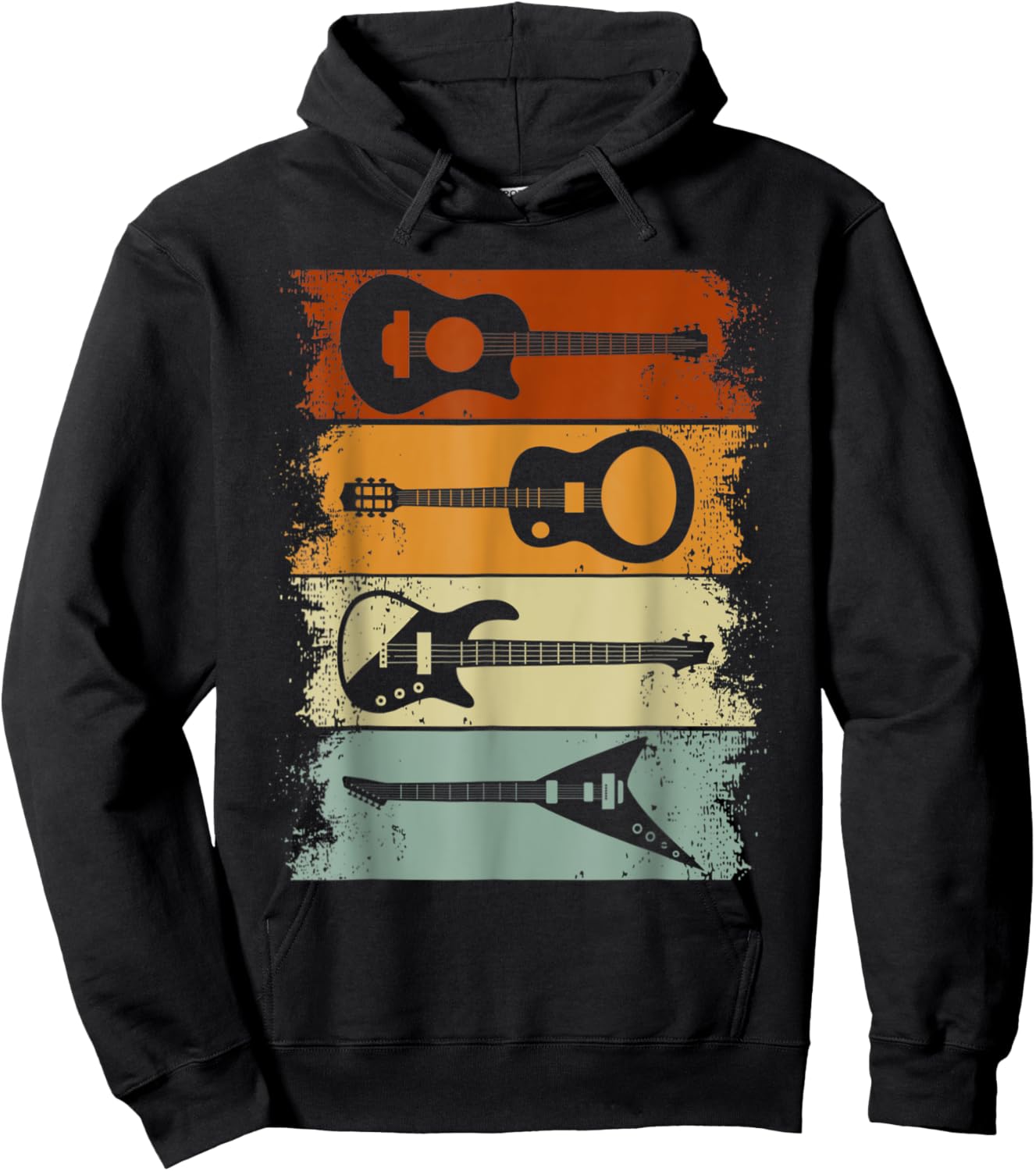 Vintage Guitar Gift Women Music Band Guitarist Stuff Hoodie - Hoodie | Black