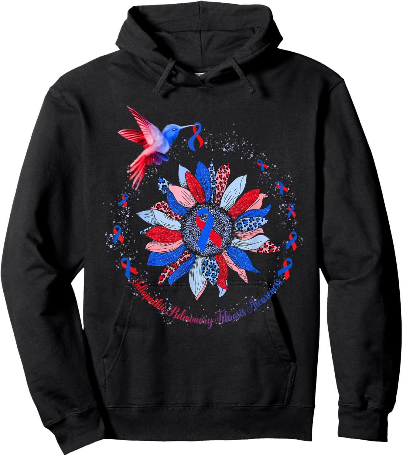 Sunflower Hummingbird Red Blue Ribbon Idiopathic Pulmonary Hoodie - Hoodie | Black