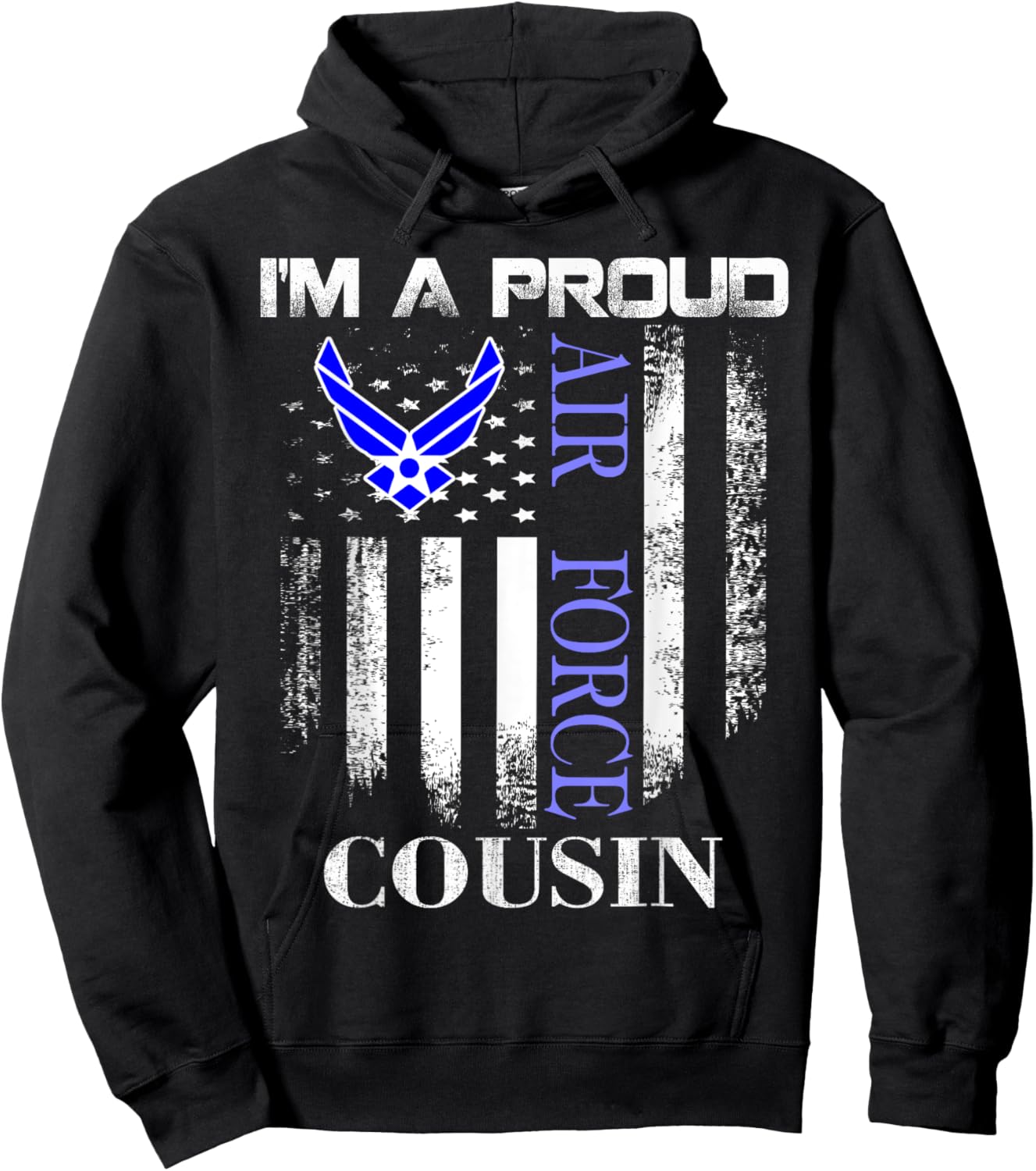 Vintage I'm A Proud Air Force Cousin With American Flag Hoodie - Hoodie | Black