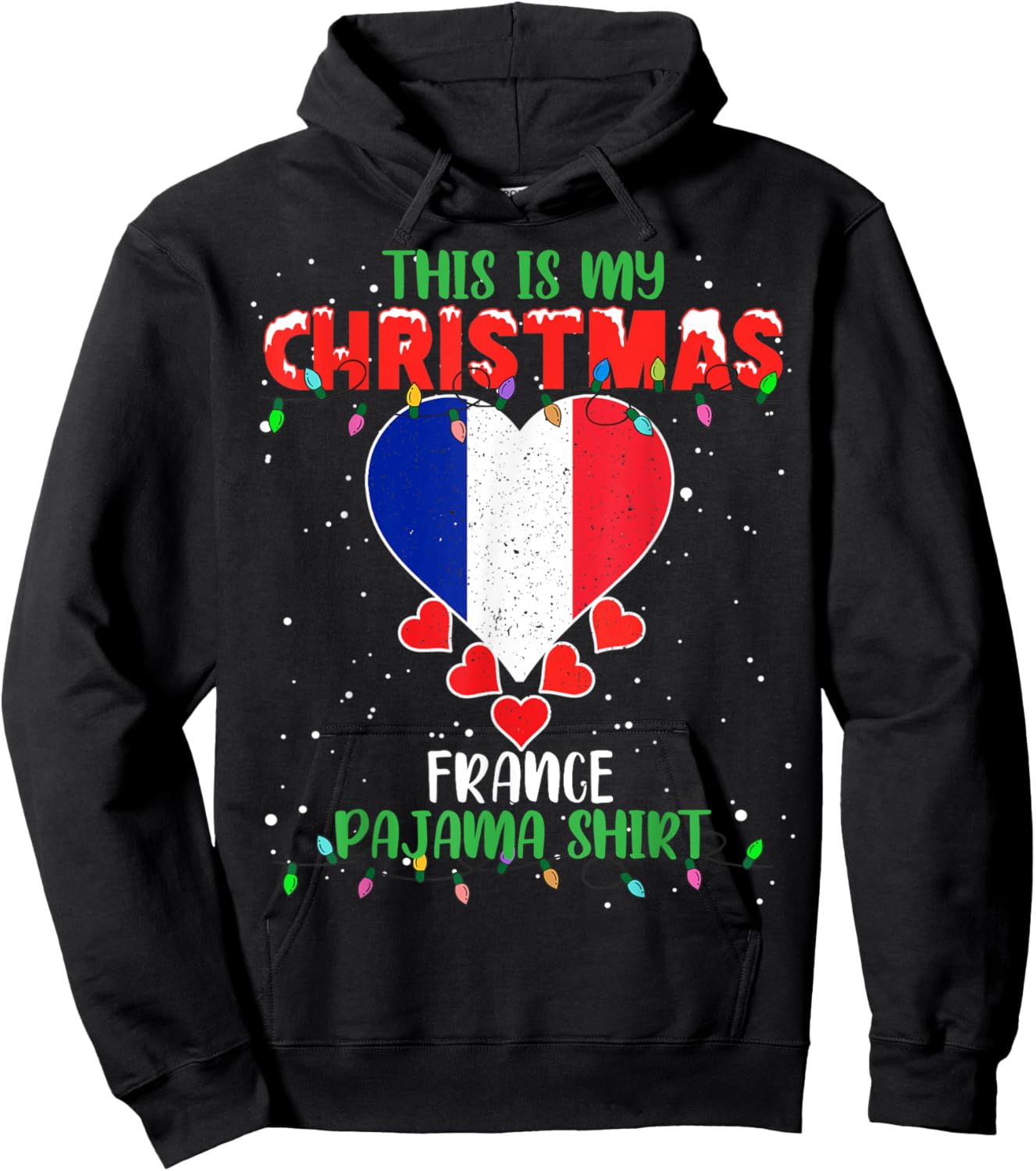 This Is My Christmas Lights Love France Flag Pajama Hoodie - Hoodie | Black