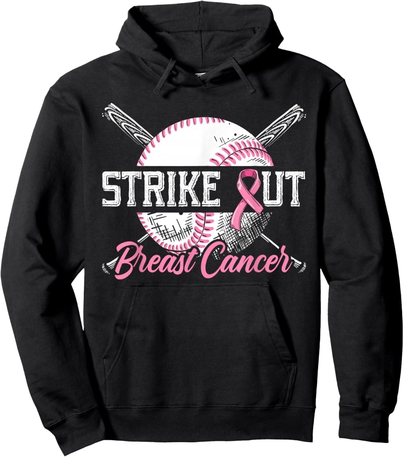 Strike Out Breast Cancer Baseball Breast Cancer Awareness Hoodie - Hoodie | Black
