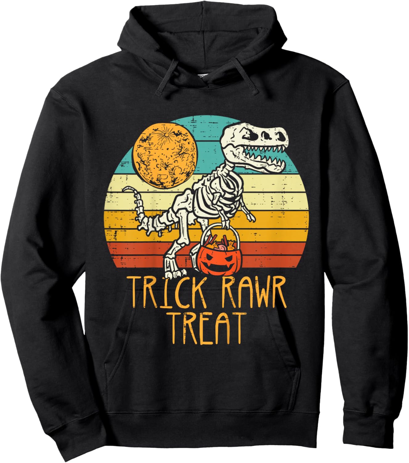 Kids Trick Rawr Treat Skeleton Dino Trex Toddler Boys Halloween Hoodie - Hoodie | Black