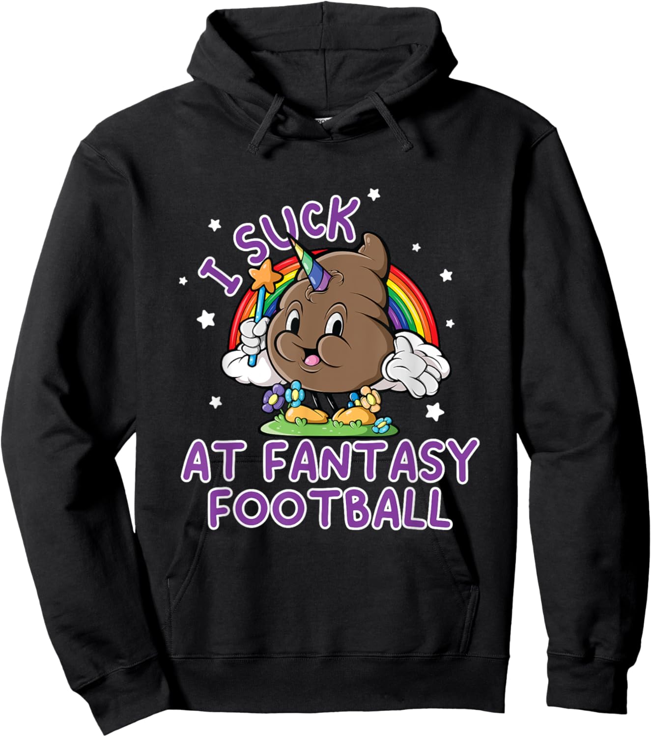 I Suck At Fantasy Football Loser Funny Pink Unicorn Poop Hoodie - Hoodie | Black