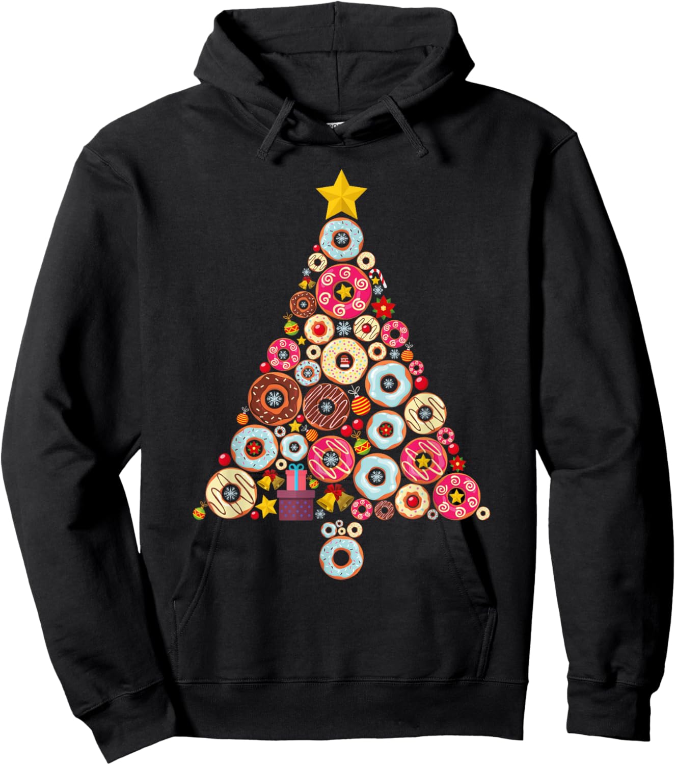 Donuts Christmas Tree Funny Doughnut Xmas Women Men Kids Hoodie - Hoodie | Black