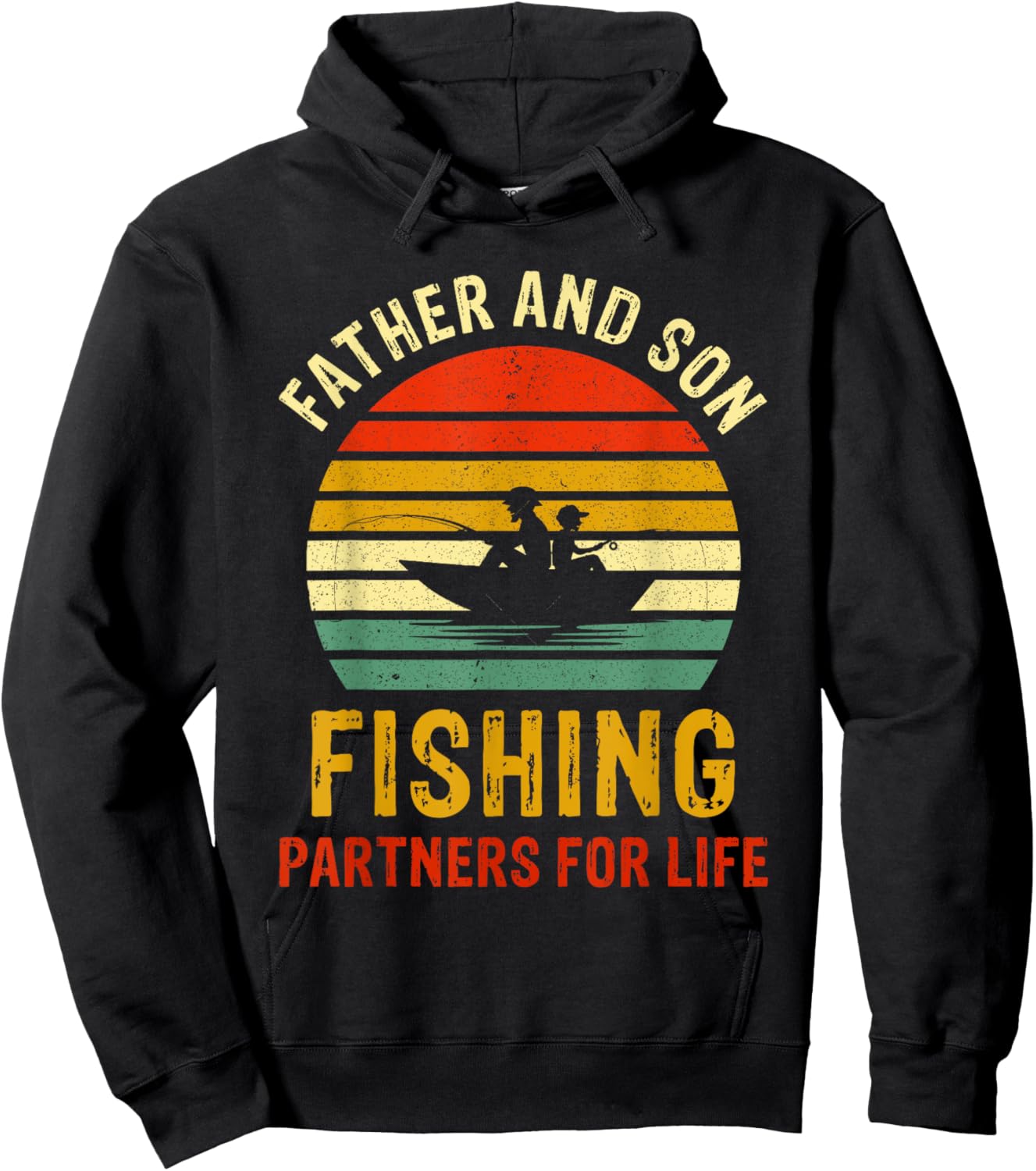 Vintage Dad And Son Fishing Partners For Life Fathers Day Hoodie - Hoodie | Black