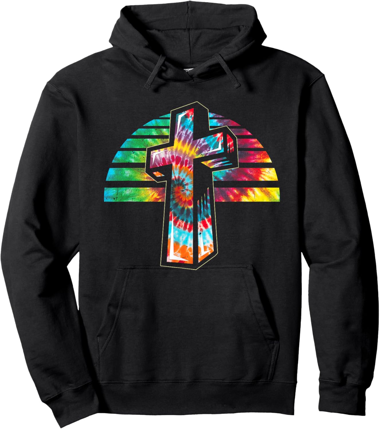 Jesus Christian Cross Tie Dye Rainbow Religious Bible Faith Hoodie - Hoodie | Black