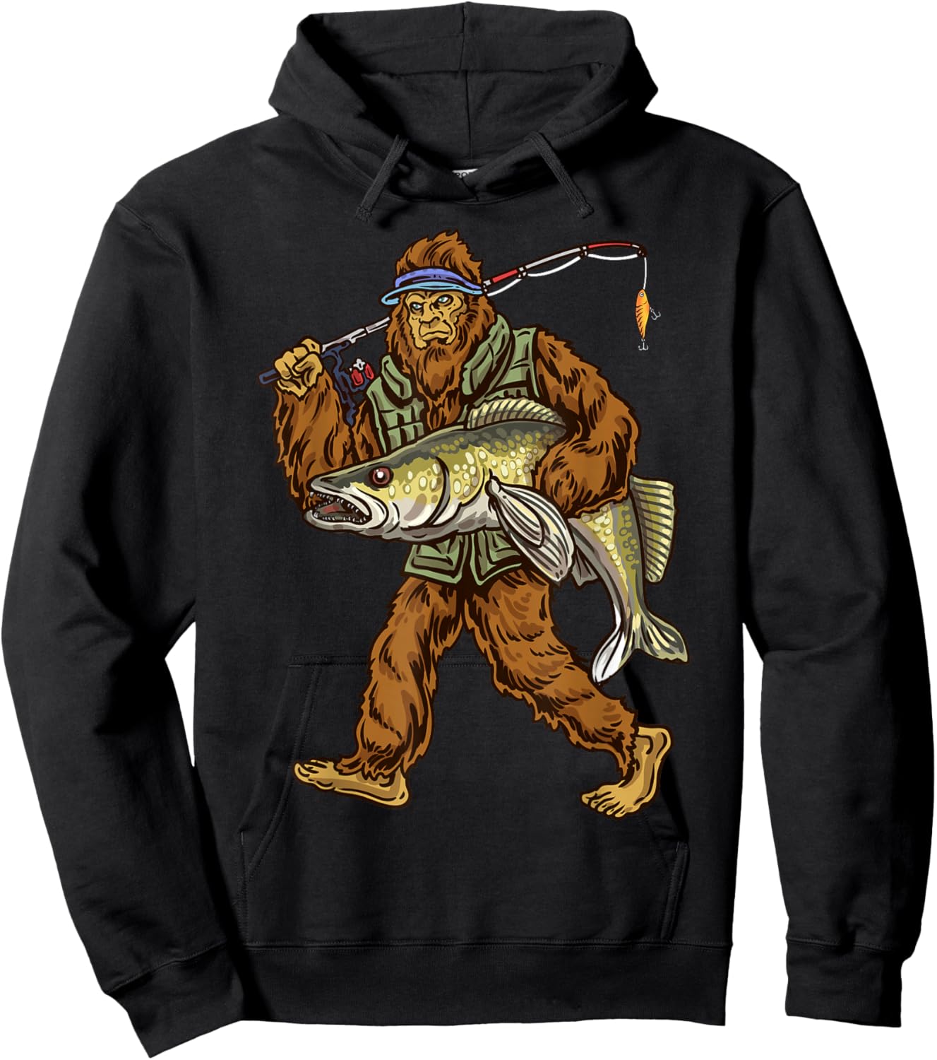 Walleye Fishing Sauger Hunting Bigfoot Fishermen Hoodie - Hoodie | Black
