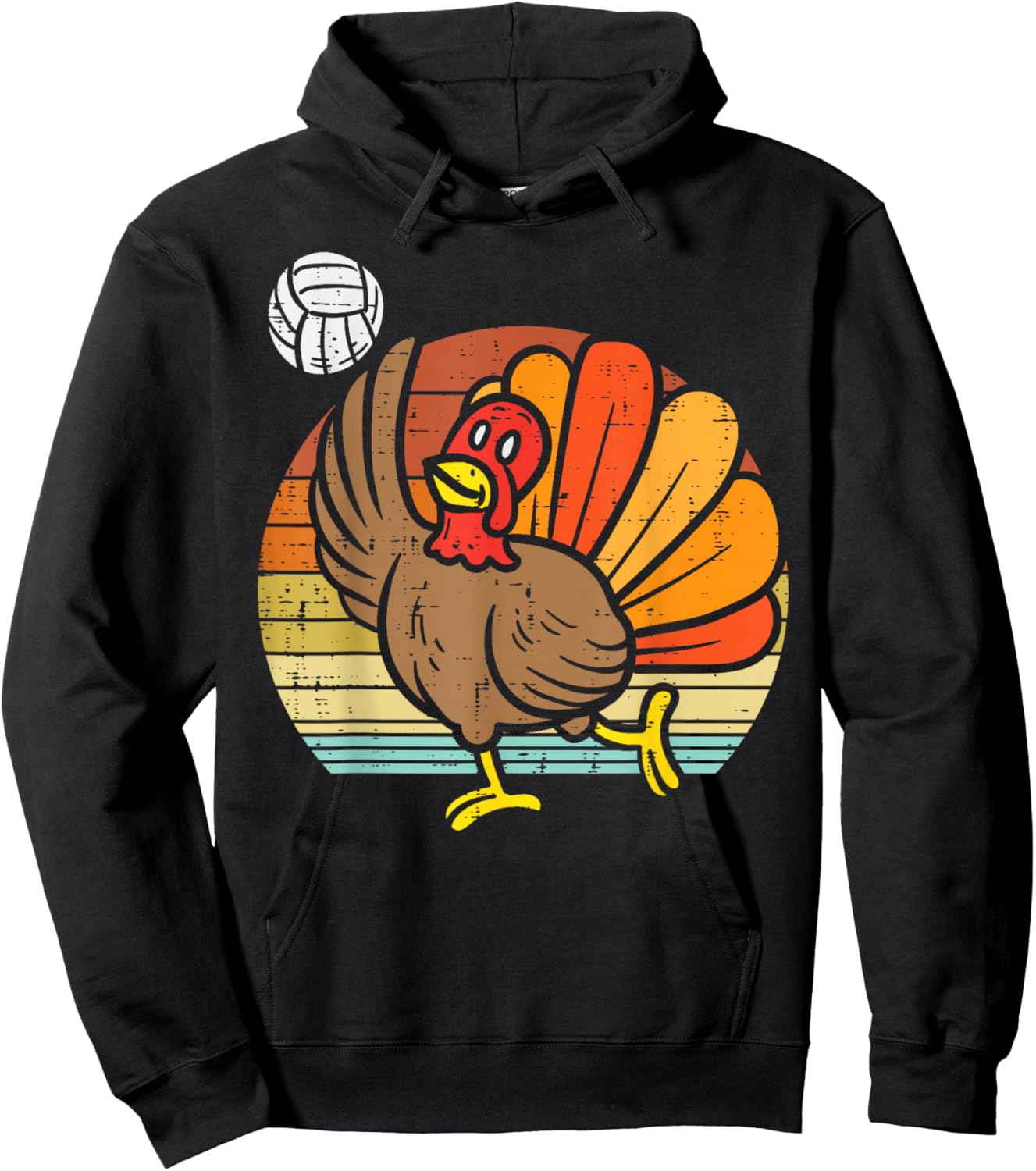 Turkey Volleyball Retro Thanksgiving Sports Girls Women Boys Hoodie - Hoodie | Black