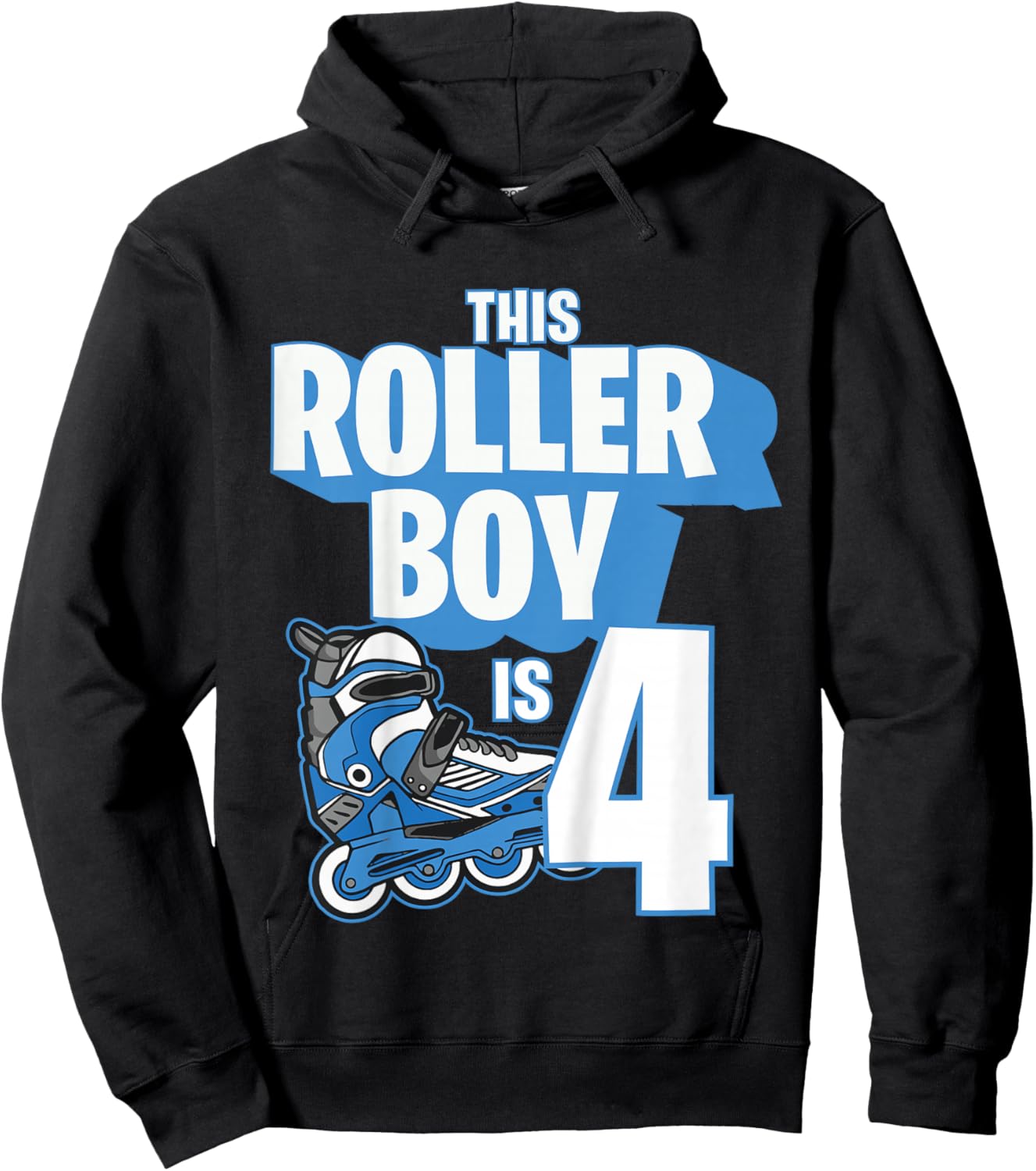 4 Year Old Birthday Rollerblading Skating Blue Kids Boy 4th Hoodie - Hoodie | Black