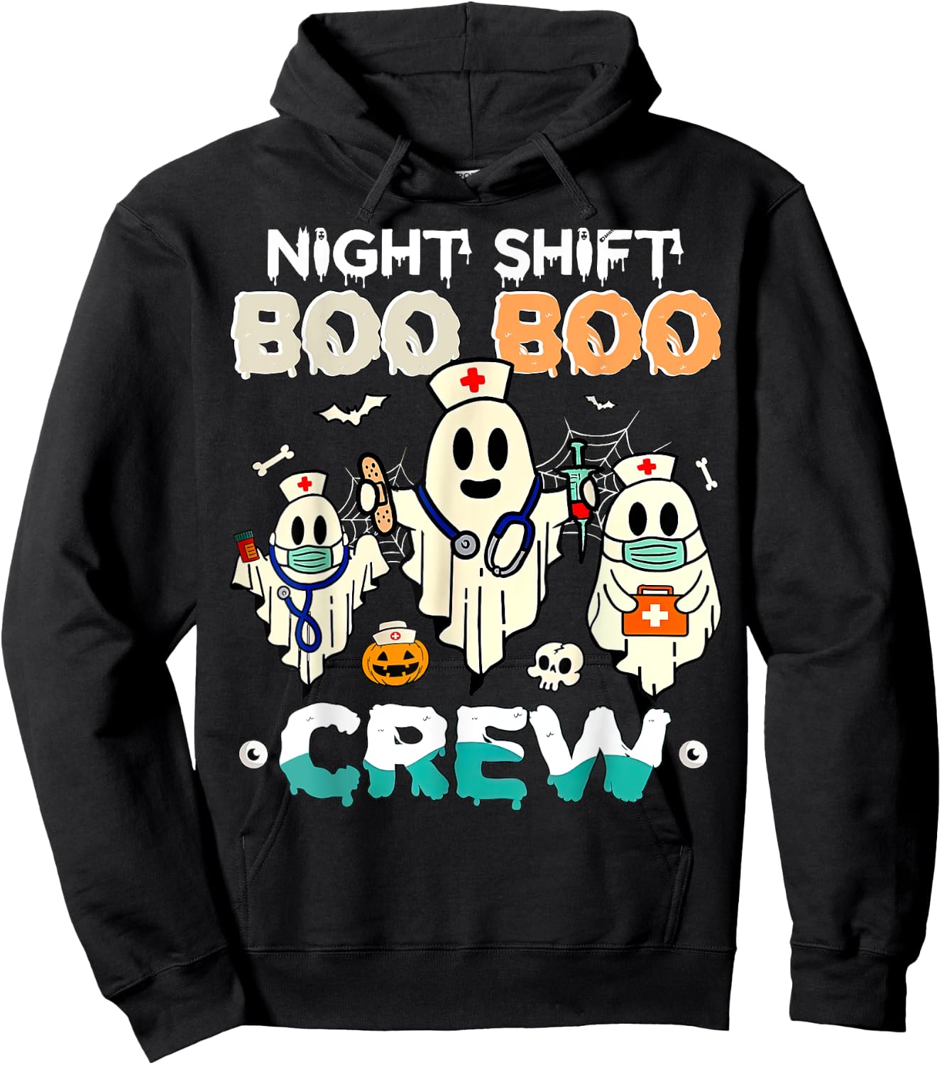 Night Shift Boo Boo Crew Nurse Ghost Halloween Nurses RN Hoodie - Hoodie | Black