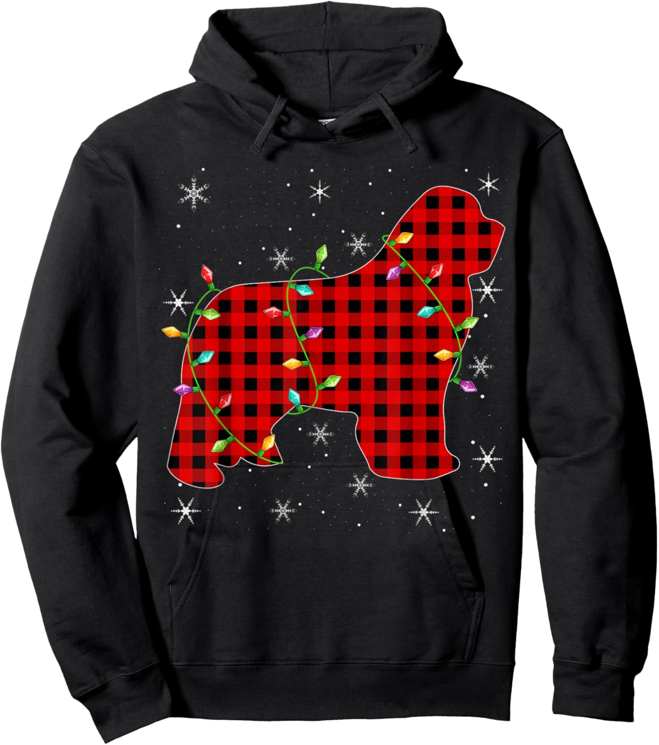 Buffalo Plaid Matching Newfoundland Dog Christmas Pajama Men Women Kids Hoodie - Hoodie | Black