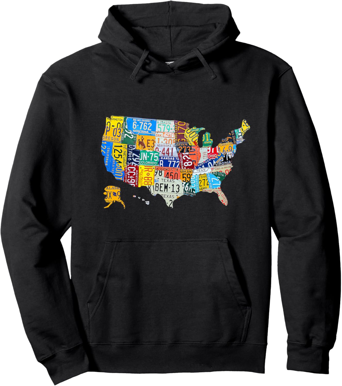 Kids License Plate American Flag US Map Art American Map Hoodie - Hoodie | Black