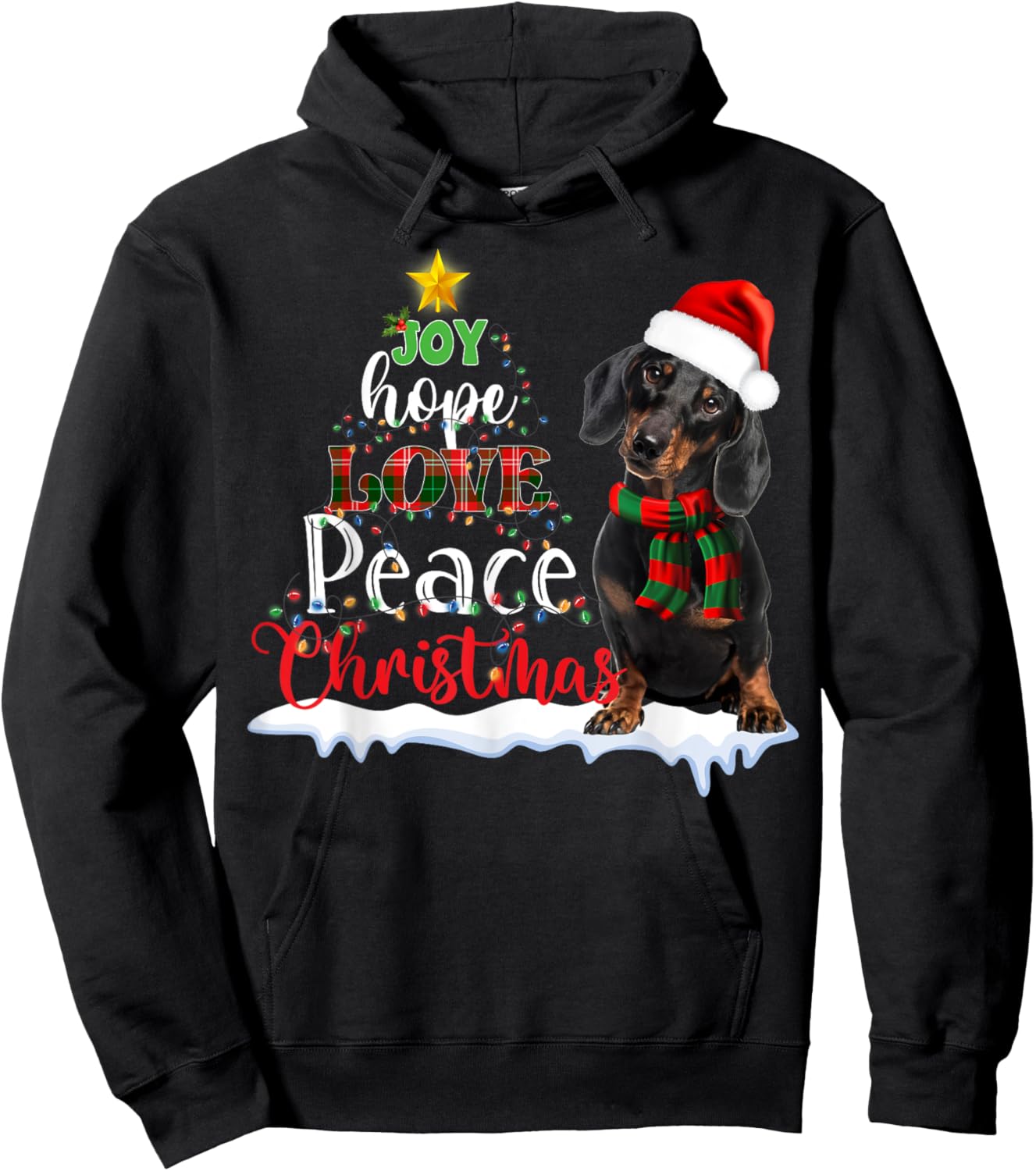 Cute Dachshund Joy Hope Love Peace Christmas Xmas Wiener Dog Hoodie - Hoodie | Black